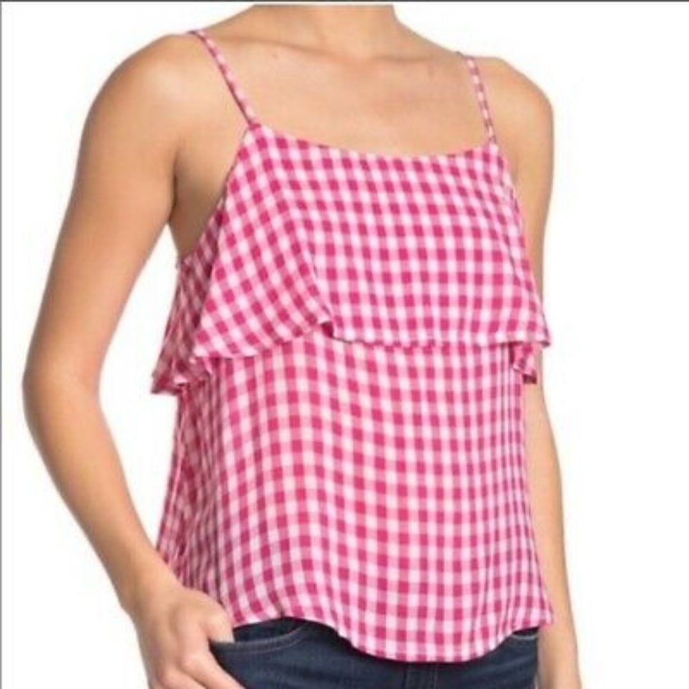 Abound Tiered Gingham Cami Tank Top n Pink - NEW